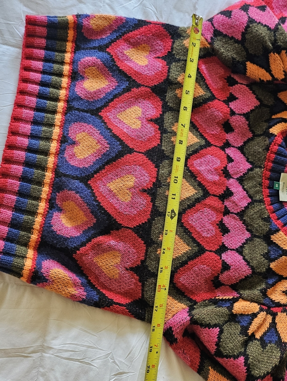Farm Rio Full Of Hearts Jacquard Sweater Size Medium Rainbow Wool Puff Sleeves - Picture 4 of 6
